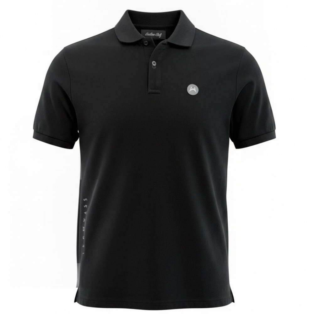 Malbon Golf Mens Large Black Team Wass Embroidered Logo Cotton Polo Shirt (G14)